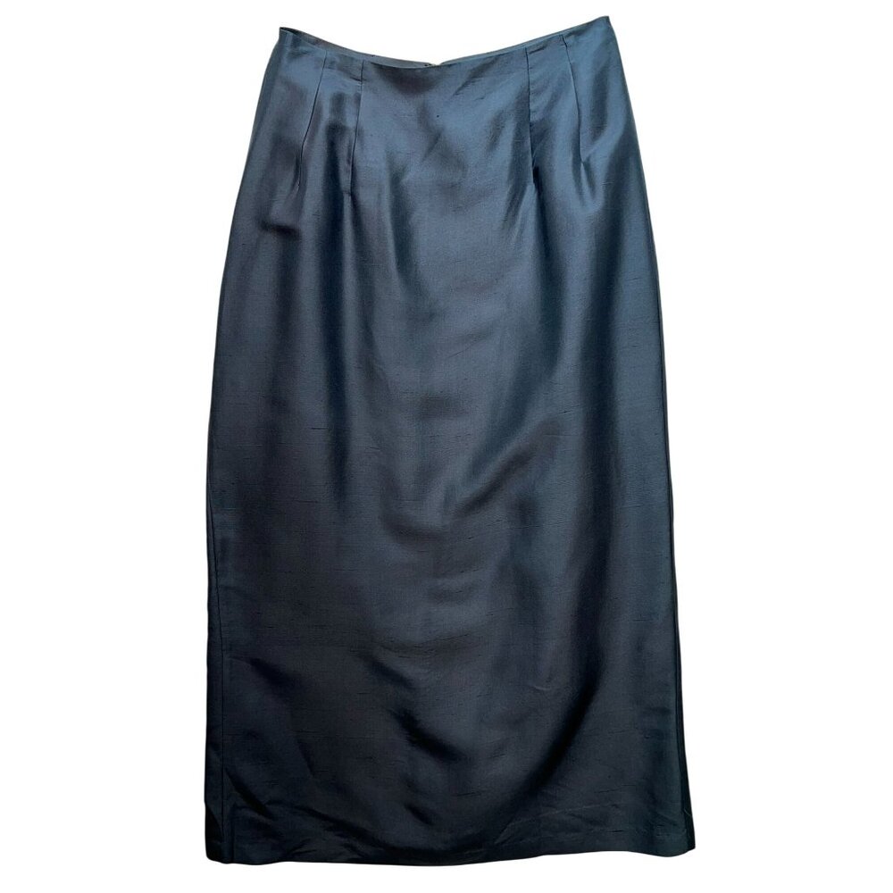 An Ren New York Womens Midi Silk Straight Pencil Skirt Small Black Back Slit